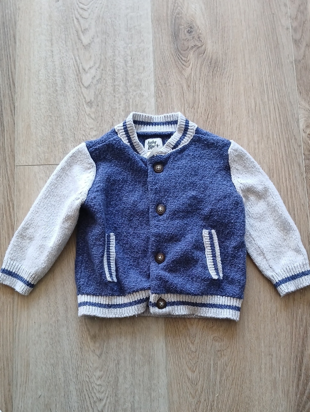 Baby Bgosh Boy Navy & Cream Knit Bomber Letter Jacket 12 Month
